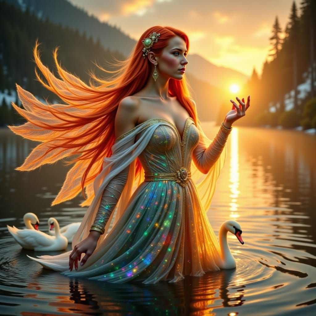 Aurora Maiden Goddess Merged With Swan