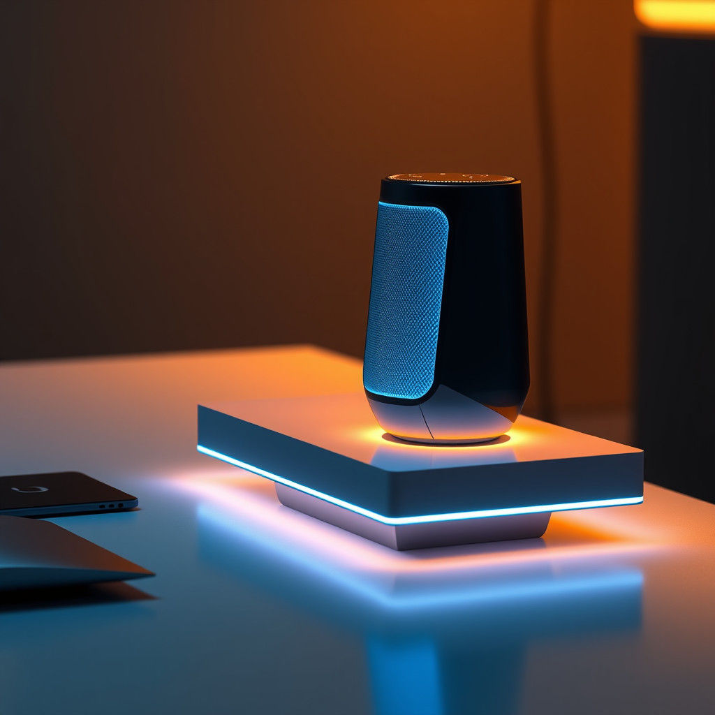 Futuristic Smart Speaker with Glowing Lights, Concept Art