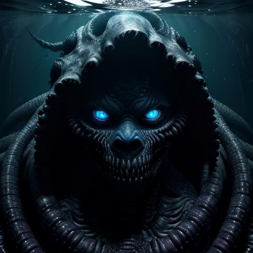 Disturbing Deep Sea Creature Devouring Diver: Digital Art