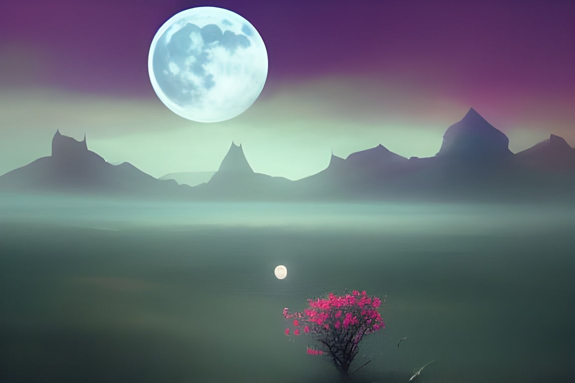Moonlit Roses in a Desolate Mountain Landscape