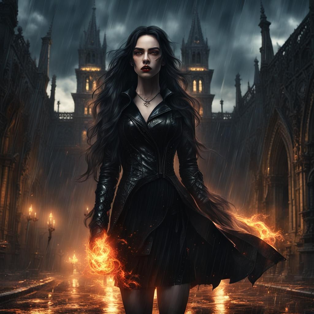 Gothic Woman in Rain, Dark Fantasy Art