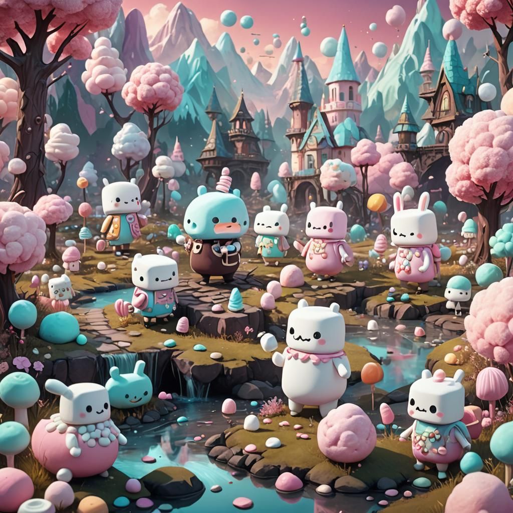 Marshmallowpunk Dreamscape with Giant Characters, Detailed M...