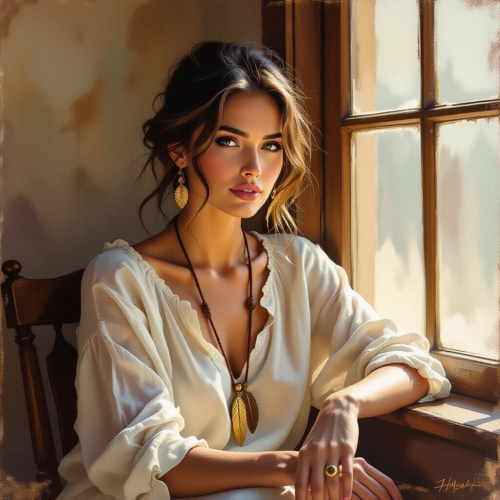 Woman in Amber Light: Graffiti and Street Art Fusion