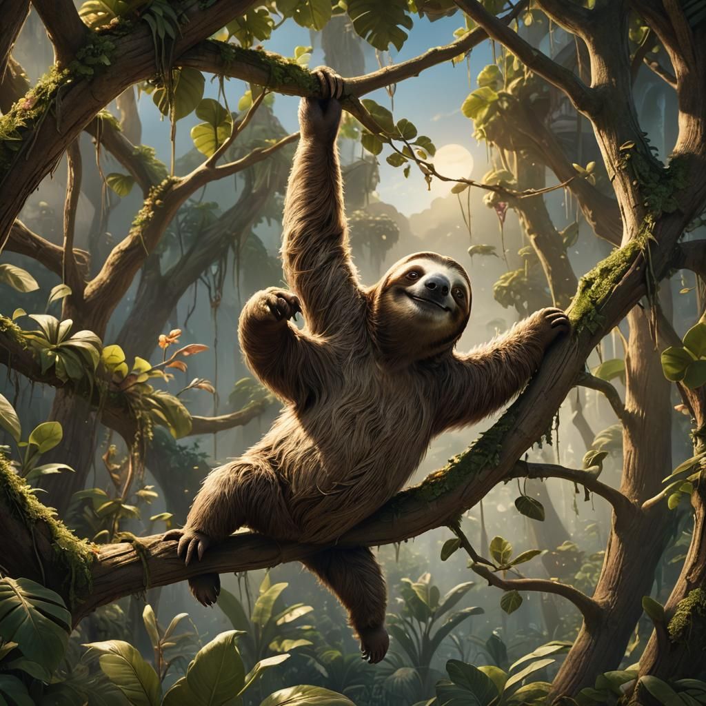 Joyful Sloth Matte Painting Depicts Poetry
