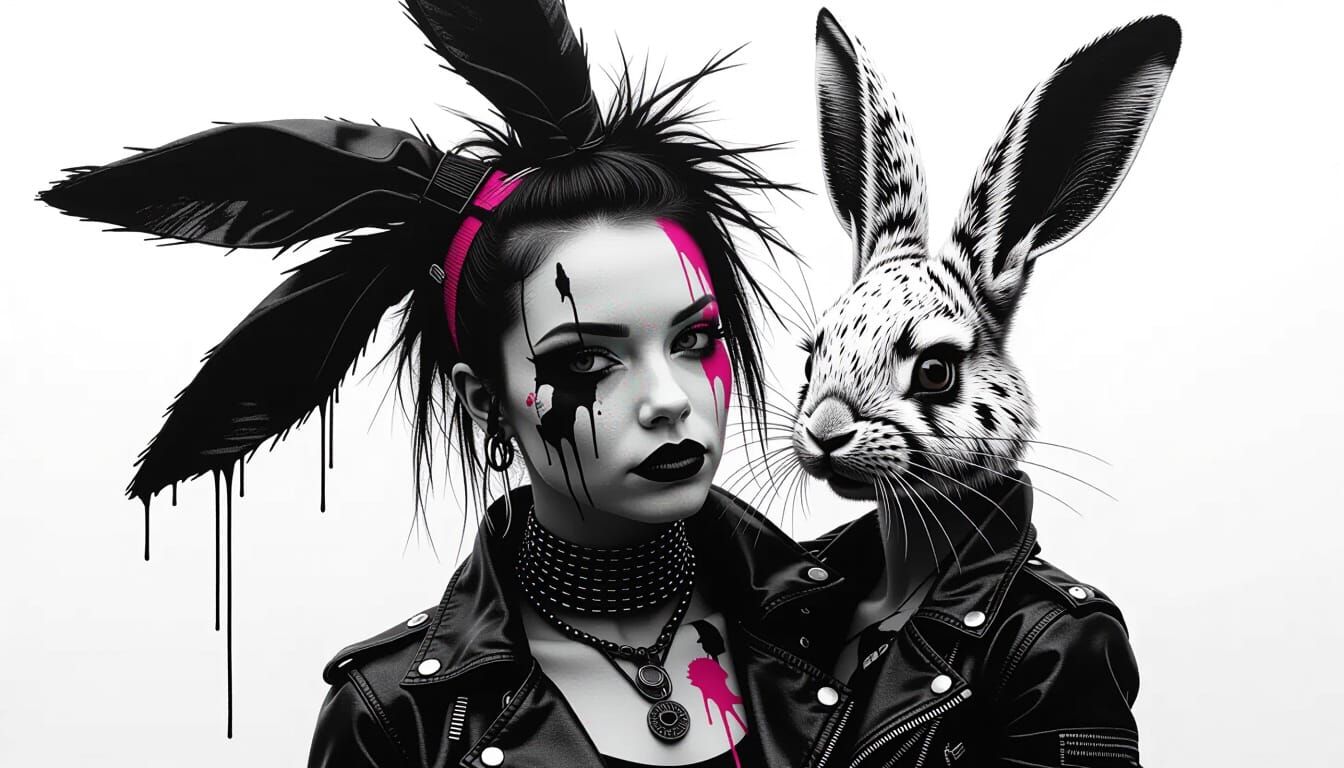 Thread Punk Bunny Woman in Bold Fractal Style