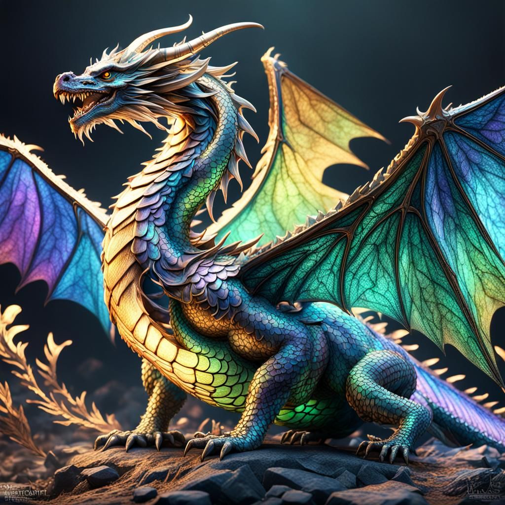 Iridescent Dragon with Glowing Scales in Fantasy Art