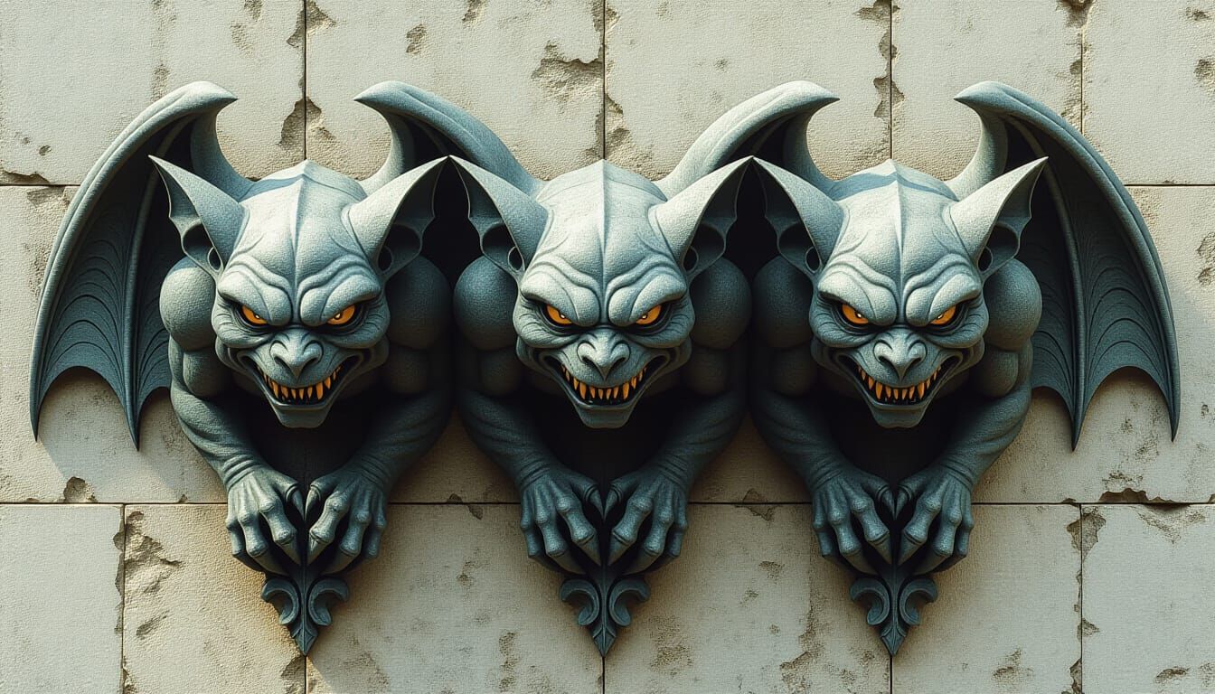 Gothic Gargoyles Flash Tattoo Sheet in Baroque Style