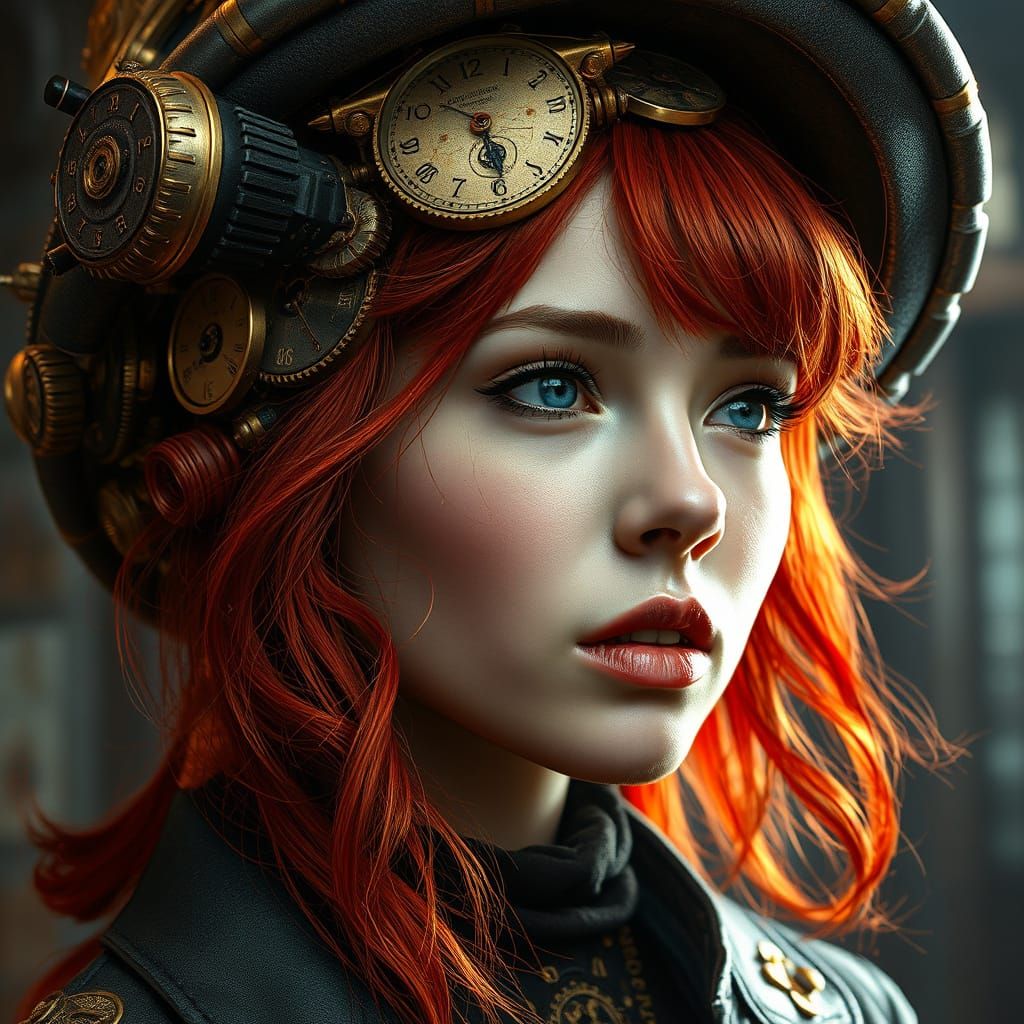 Steampunk Woman with Intricate Clockwork Hat