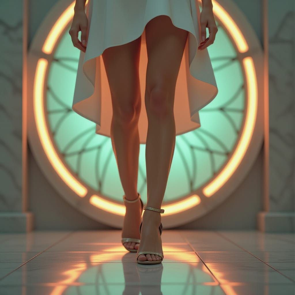 Woman in Sandals: Art Nouveau Meets Cyberpunk