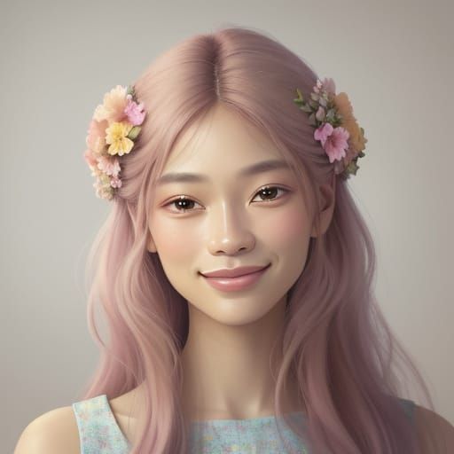 Smiling Woman Portrait in Muted Pastel Digital Art