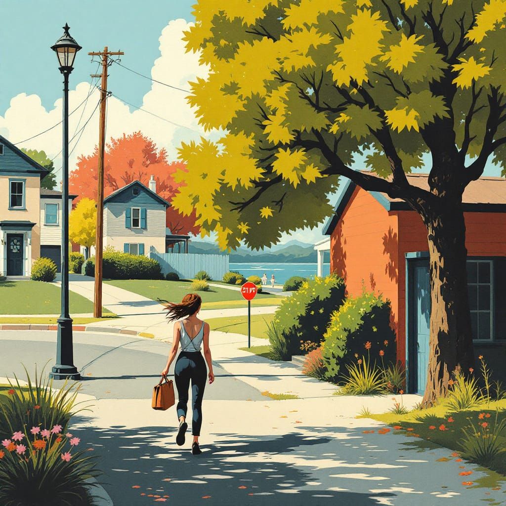 1950s Americana Street Scene in Comic Graphic Style