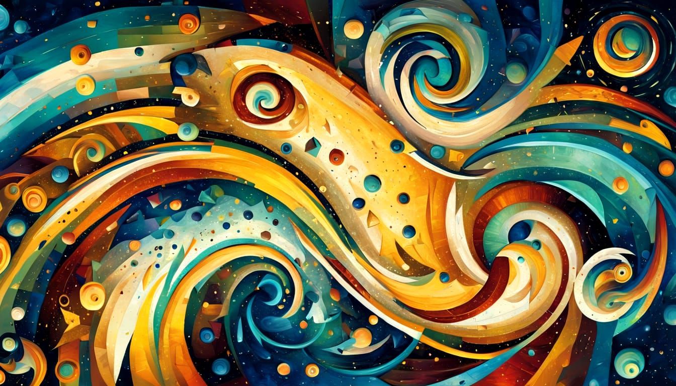 Iridescent Stars Swirl in Geometric Art Deco Style