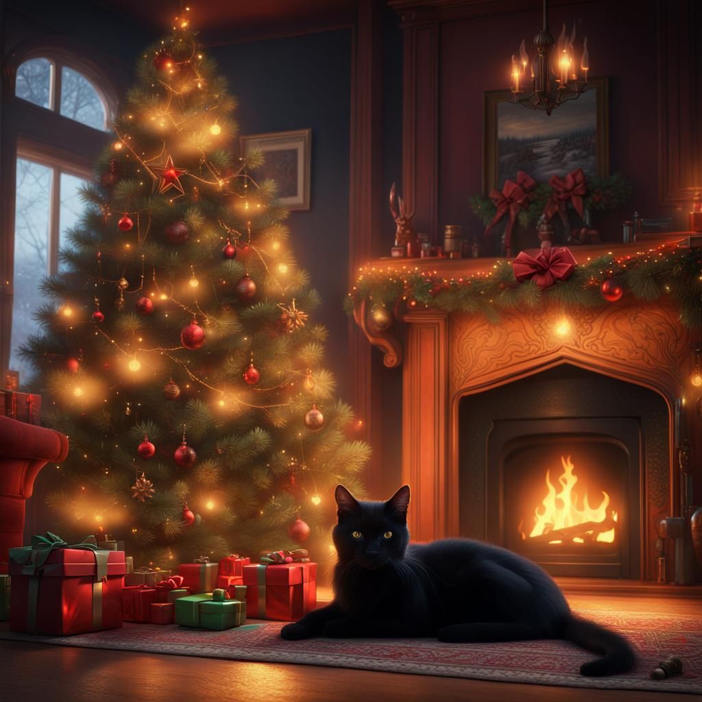 Killer Santa with Cat: Detailed Matte Painting