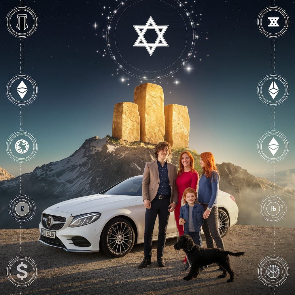 Golden Tablets of Ten Commandments on Majestic Mountain with...