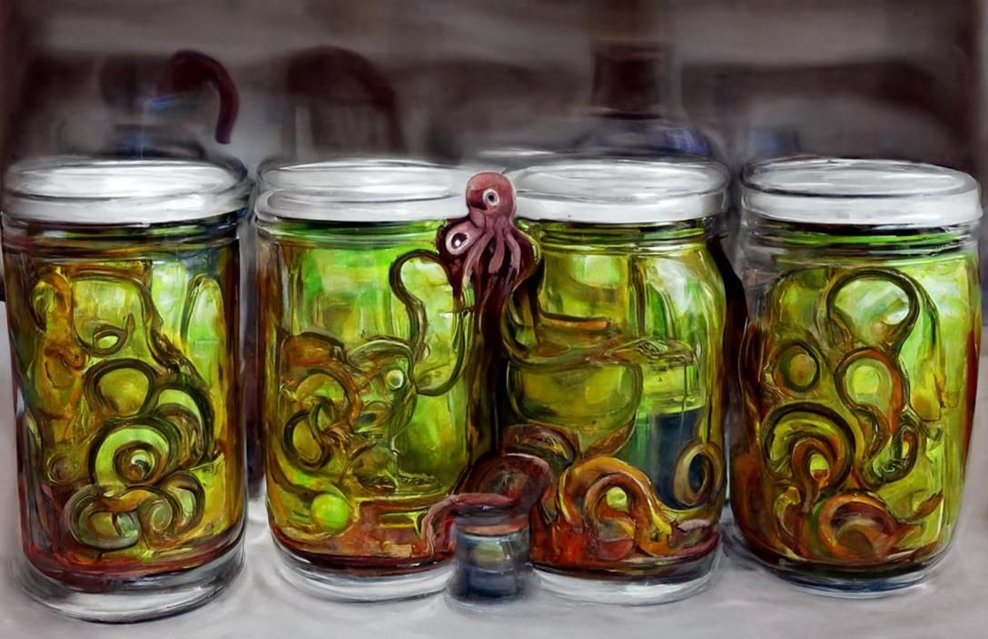 Octopus Tentacles Encased in Jars: Digital Art
