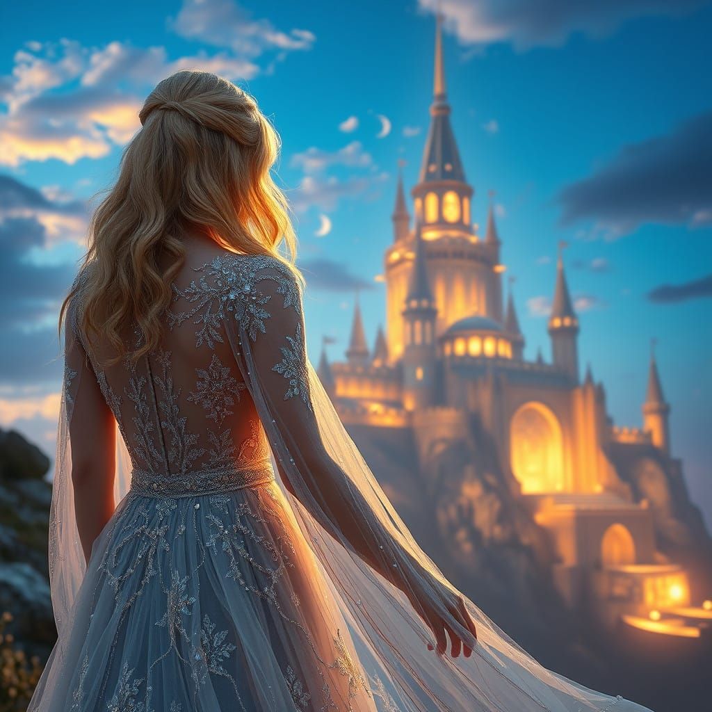 Mystical Woman Contemplates Ancient Fortress