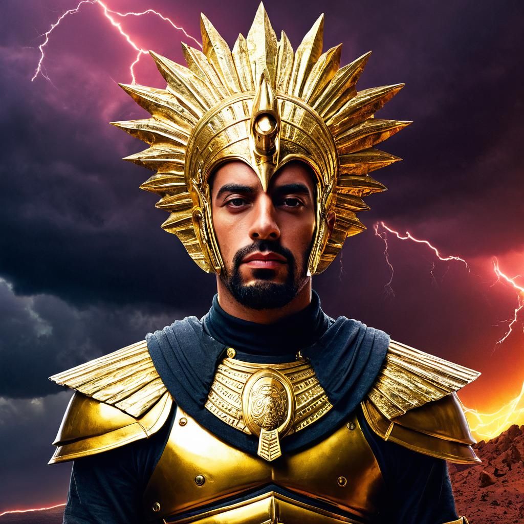 Pharaoh Portrait in Lunar Storm, Digital Art