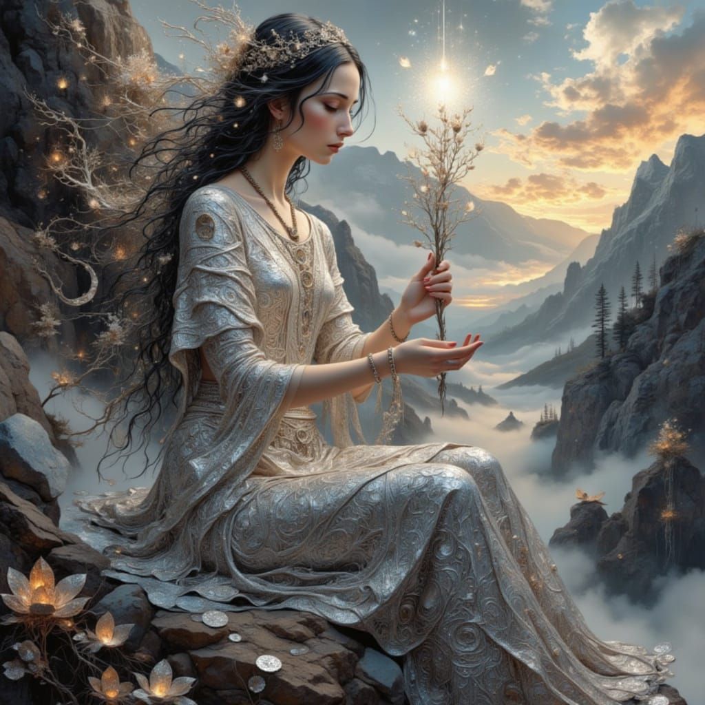 Goddess of Love on Mountaintop in Watercolor Style