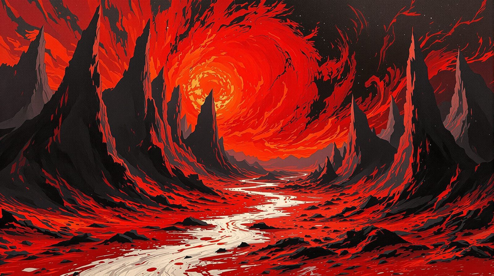Crimson Tempest Alien Landscape in Expressionist Style