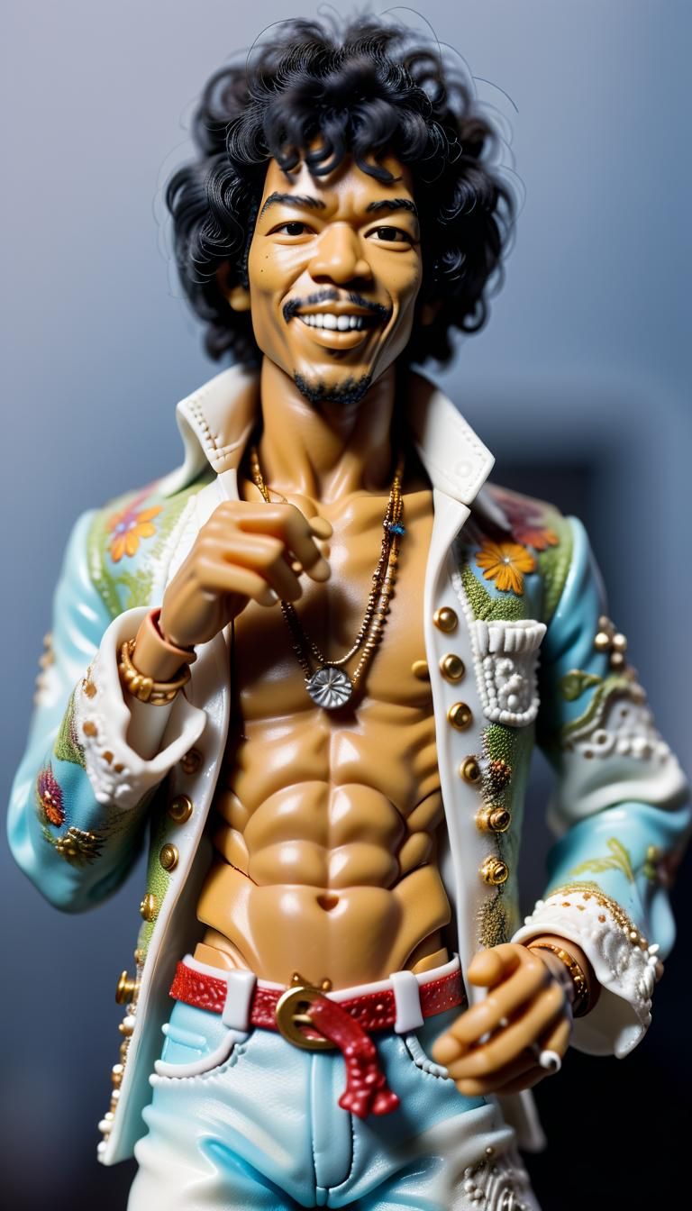 Jimi Hendrix as Hyperrealistic Plastic Action Figure