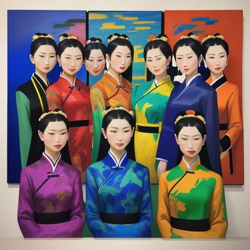 Colorful Portrait of Seven Sisters in Matisse Style