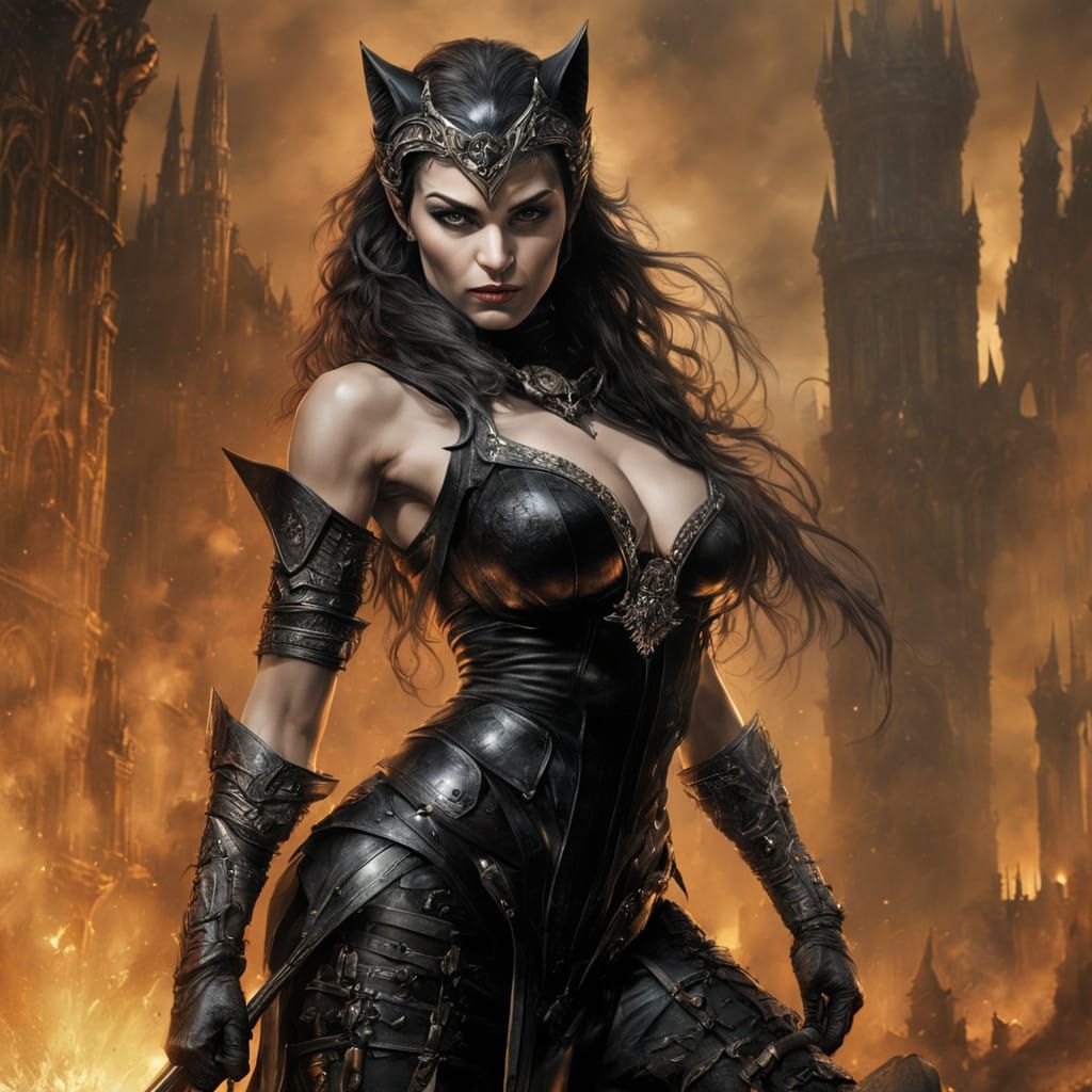 Medieval Catwoman in Dark Fantasy Style