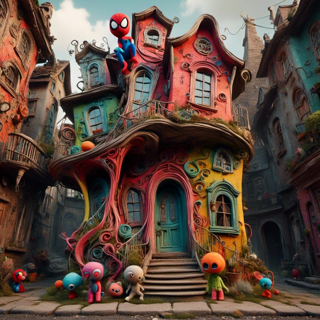 Mischievous Spiderman Baby in Dreamlike Spiderweb Scene