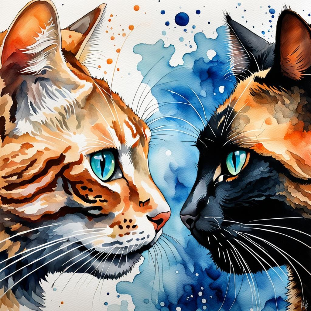 Two Cats in Watercolor Poster Art