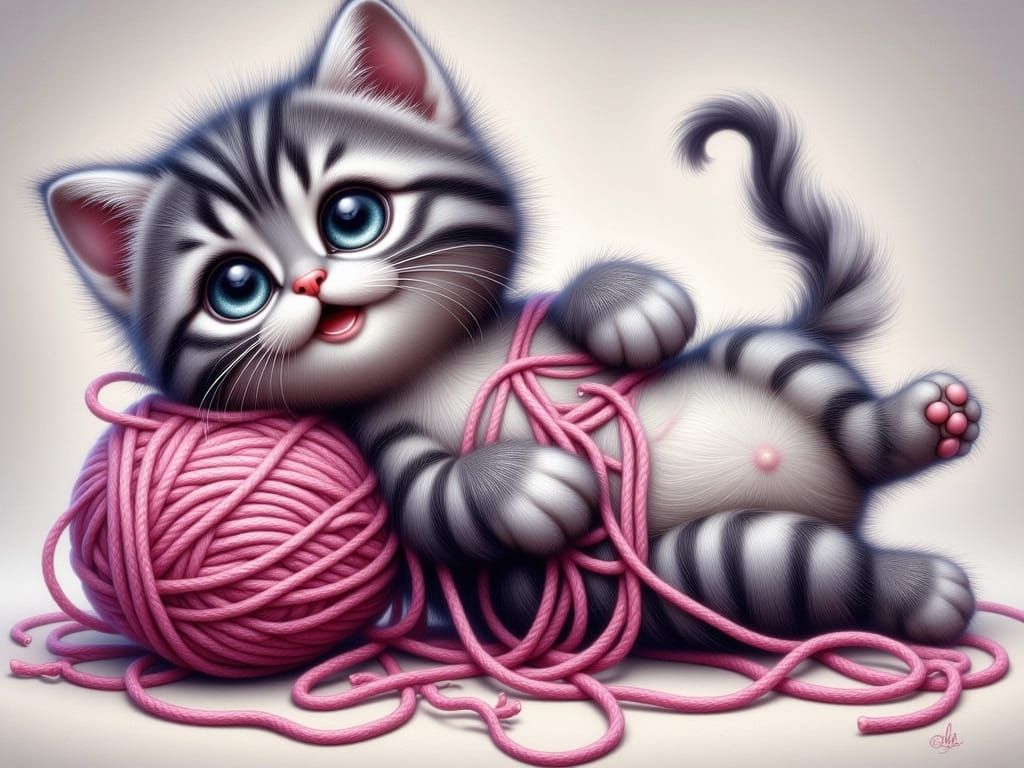 Whimsical Feline Frenzy in Acrylic Art