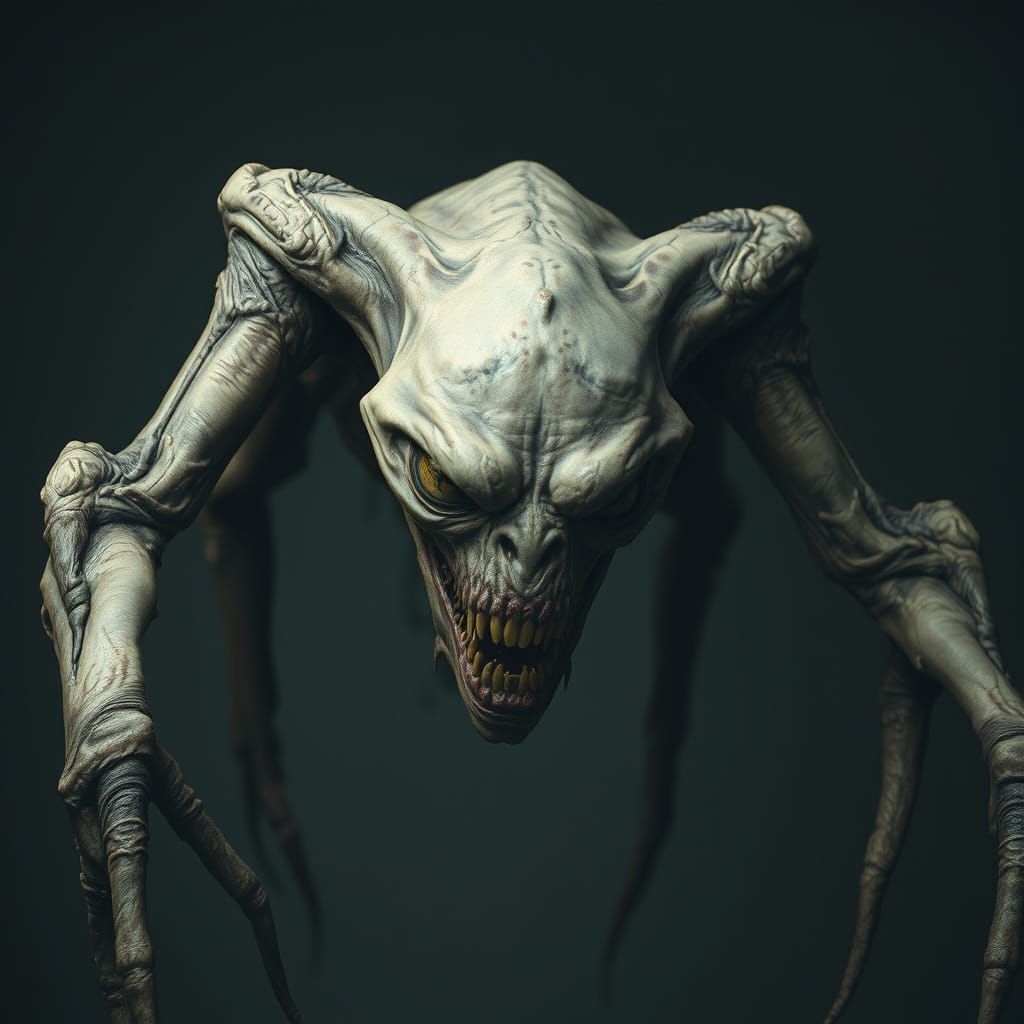 Surrealist Creature with Elongated Limbs and Distorted Facia...