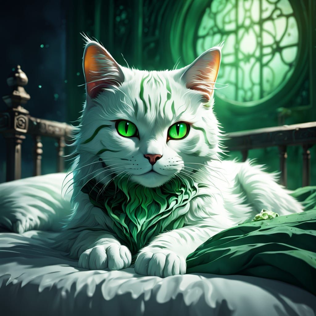 White Cat Napping: Detailed Fantasy Painting