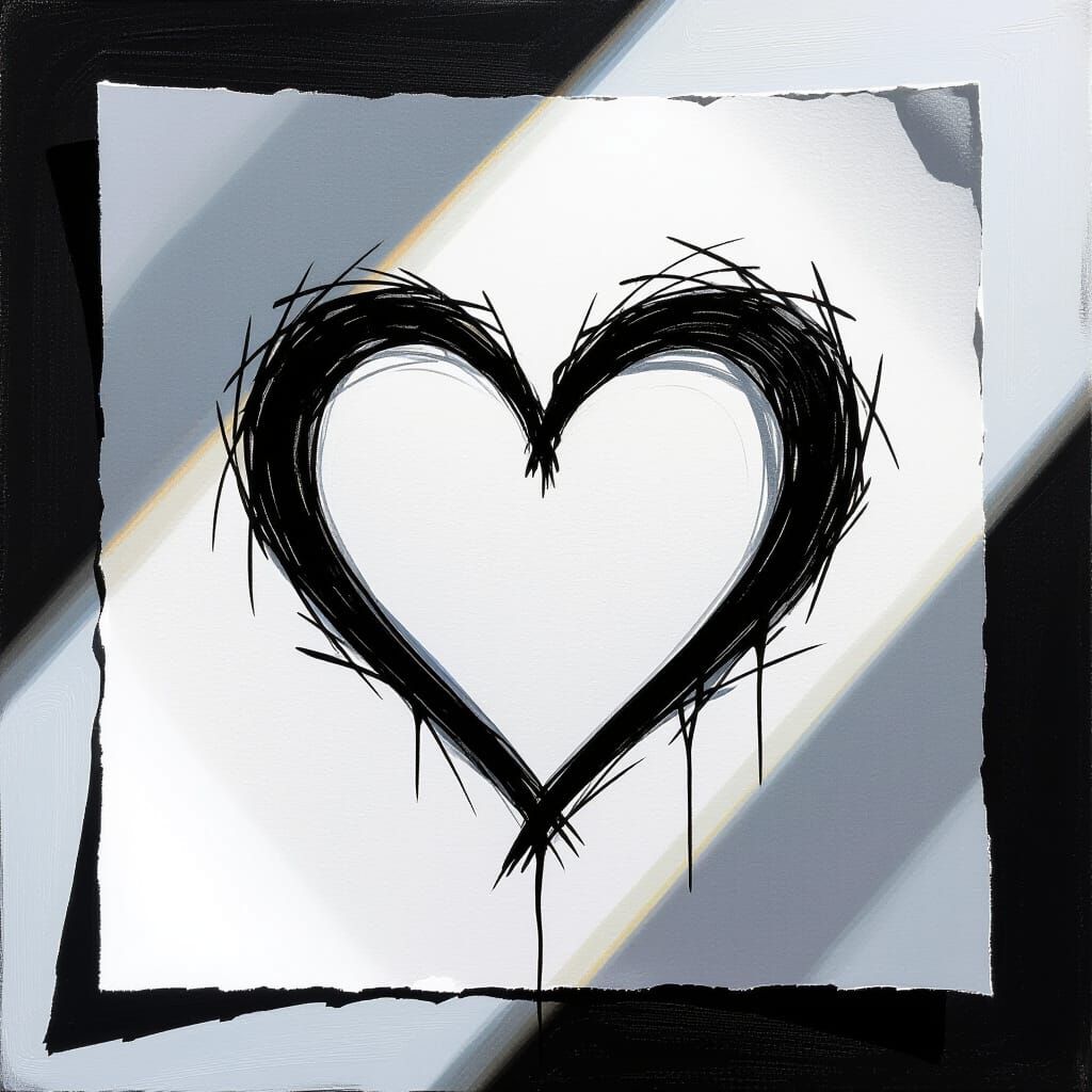 Gouache Painting of White Paper with Black Heart