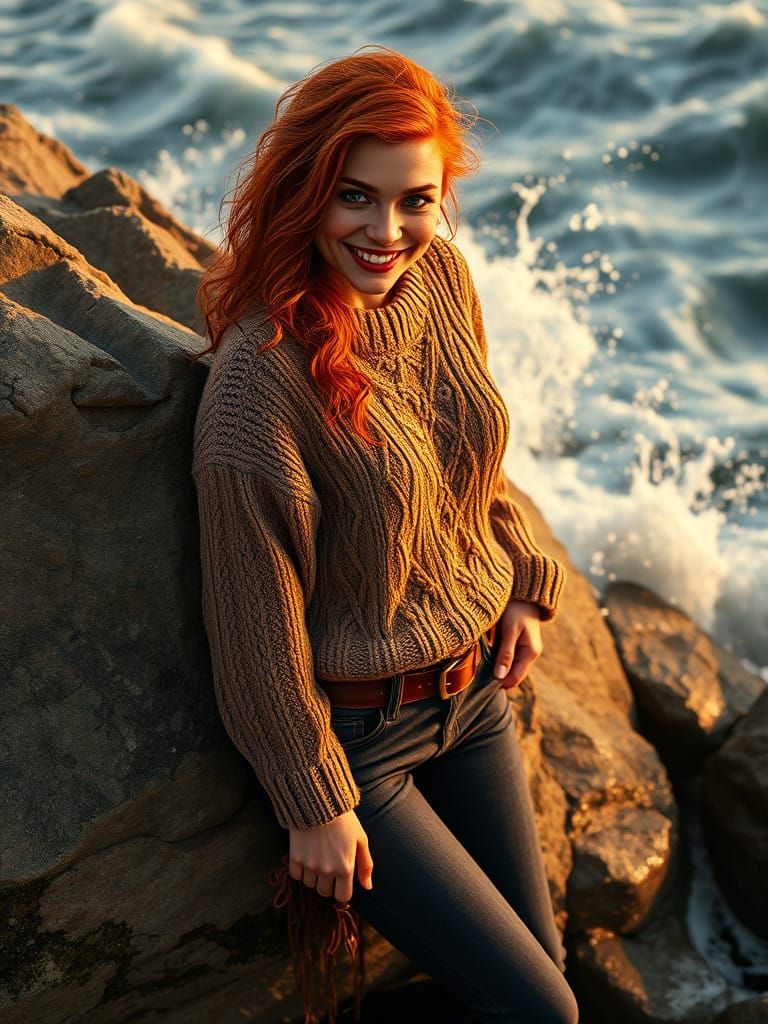 Mysterious Coastal Goddess with Hourglass Figure and Turbule...