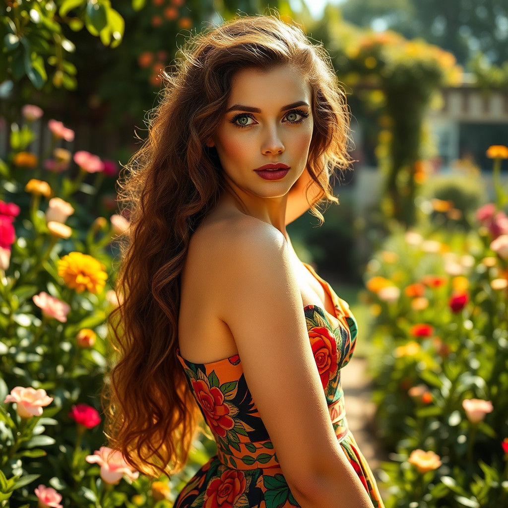 Woman in 90s Dress in Dreamy Garden