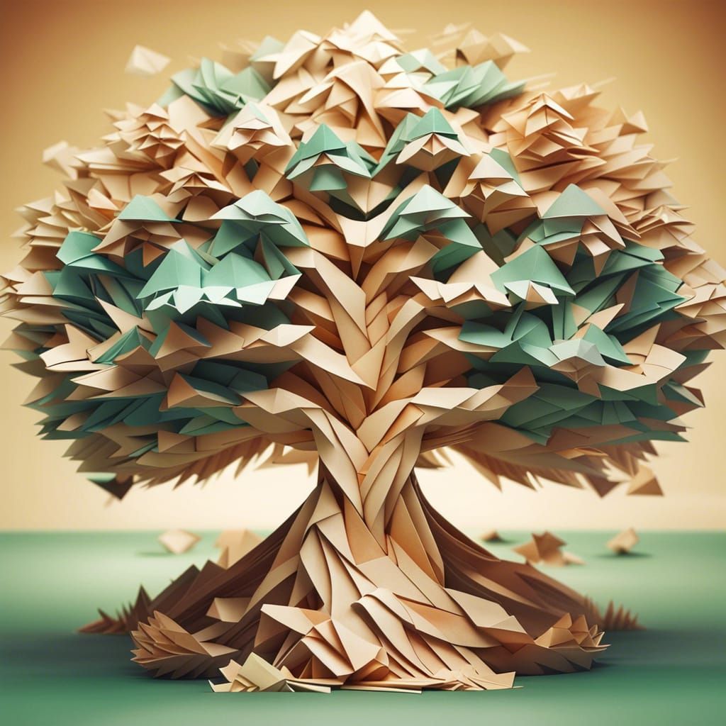 Yggdrasil as Origami Papercraft Sculpture