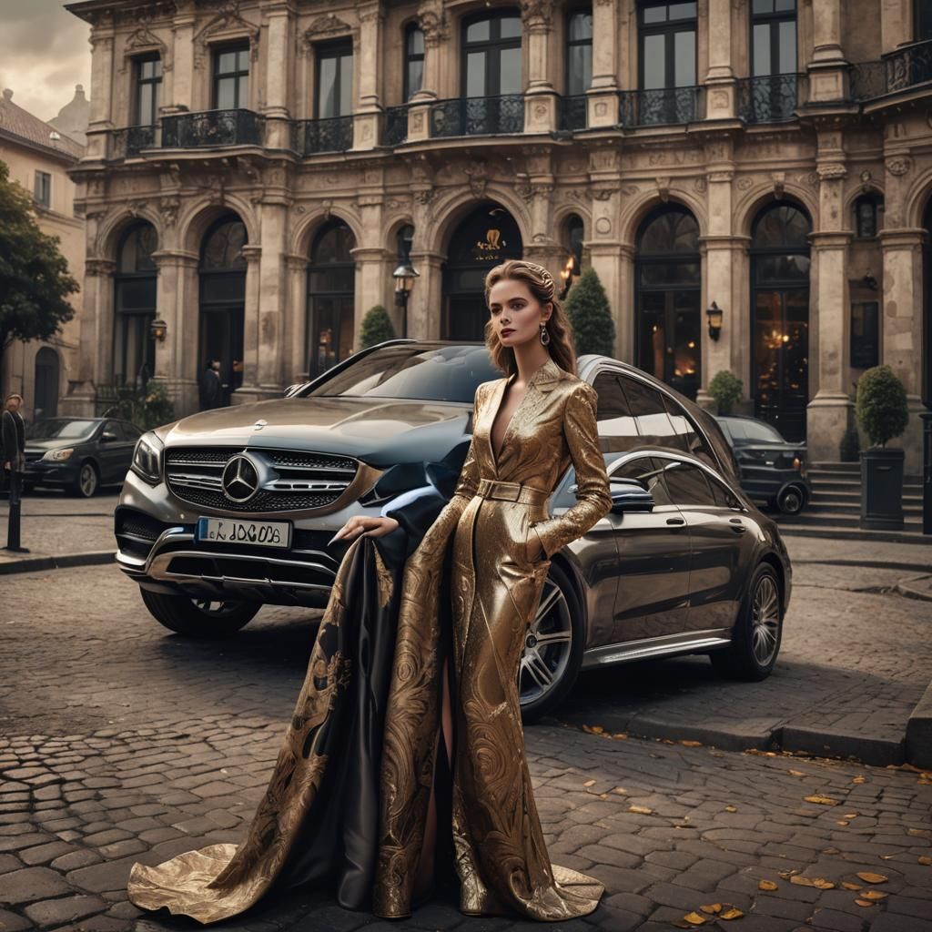 Elegant Woman and Mercedes: Digital Matte Painting