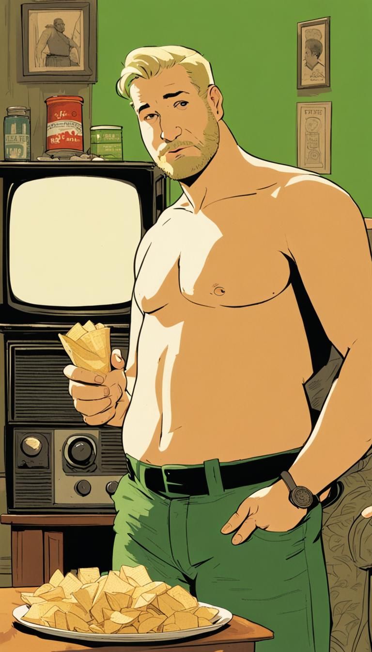 Man Watching TV in Comic Book Style
