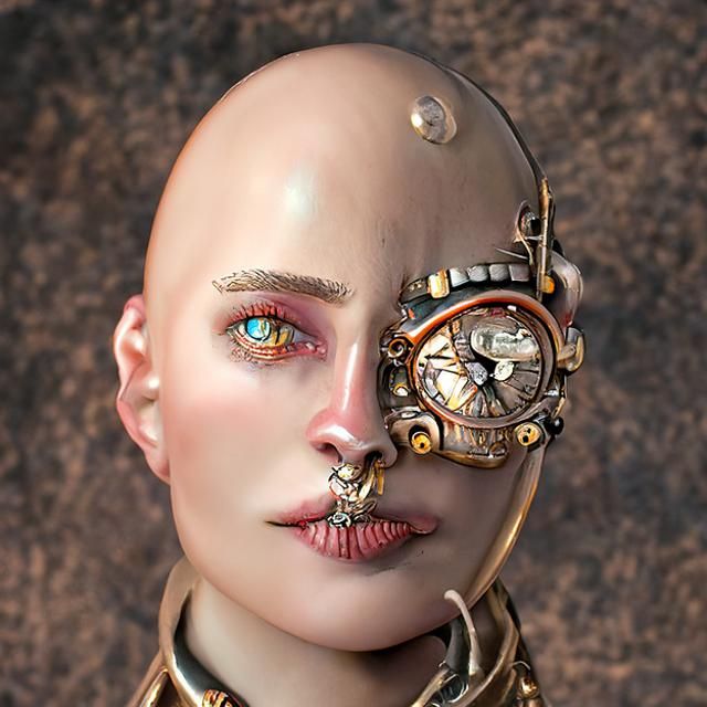 Steampunk Clockwork Woman with Red Eyes