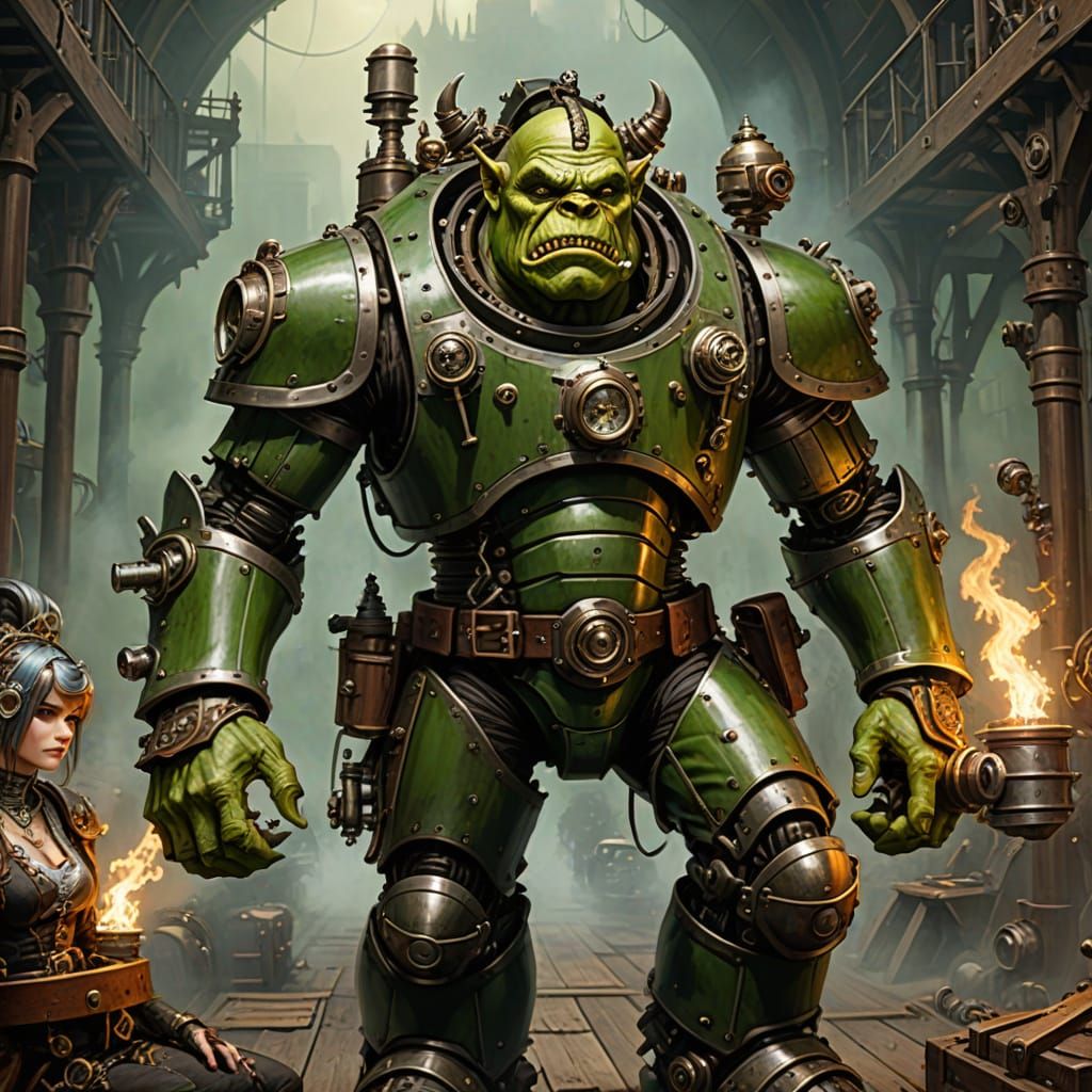 Orc General and Fairy with Steampunk Engine