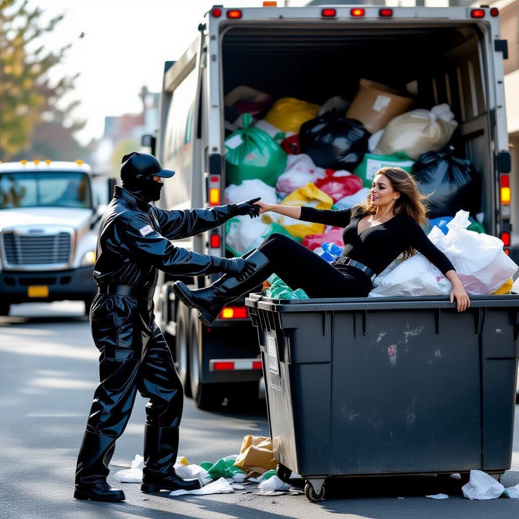 Waste Collector Throws Woman in Dumpster: Professional Photo...