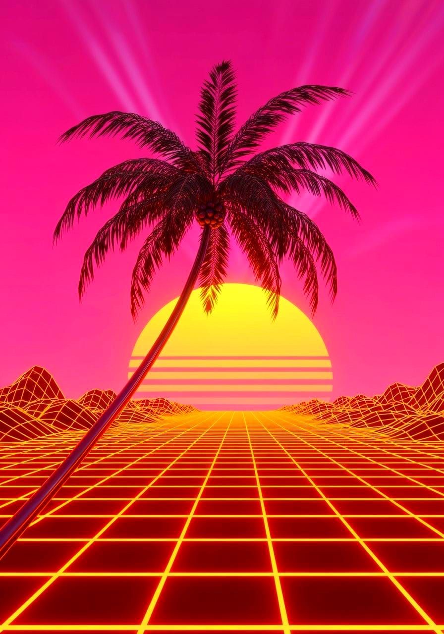 Retro Synthwave Palm Tree Sunset