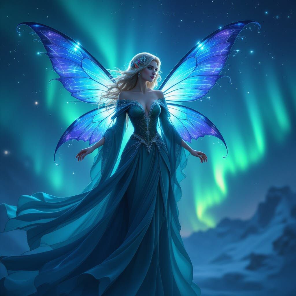Detailed Fairy Depicting Aurora Borealis in Matte Painting S...