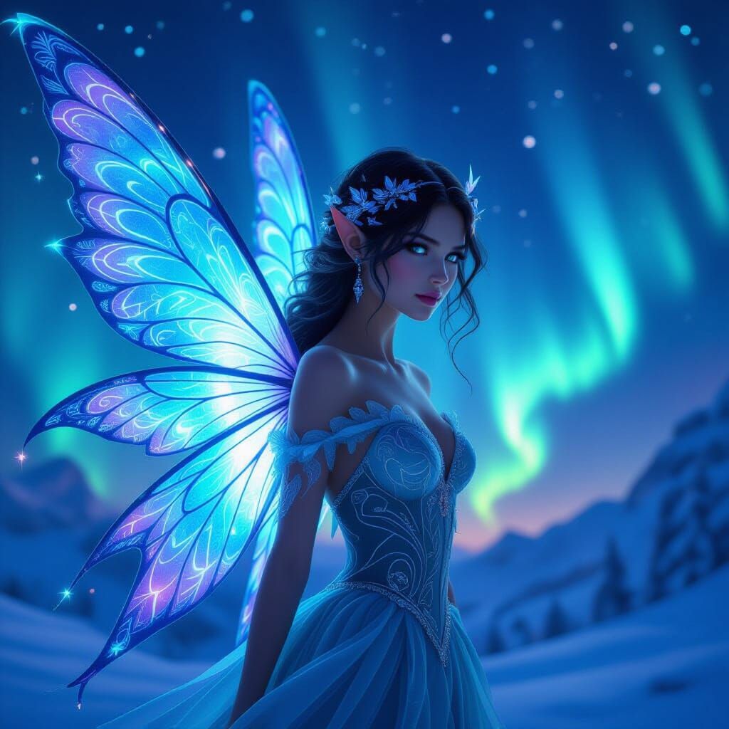 Beautiful Fairy Representing Aurora Borealis in Matte Painti...