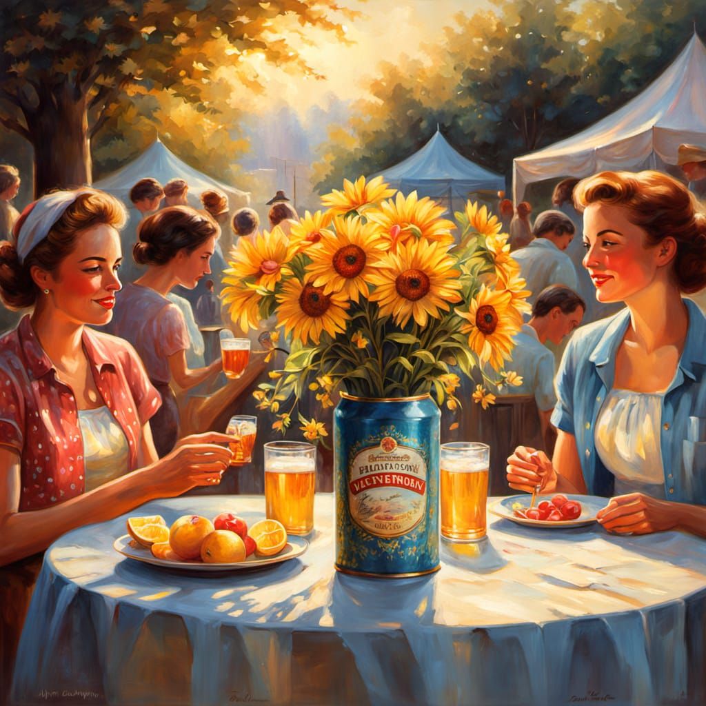 Warm Evening Gathering in a Whimsical 1950s Setting