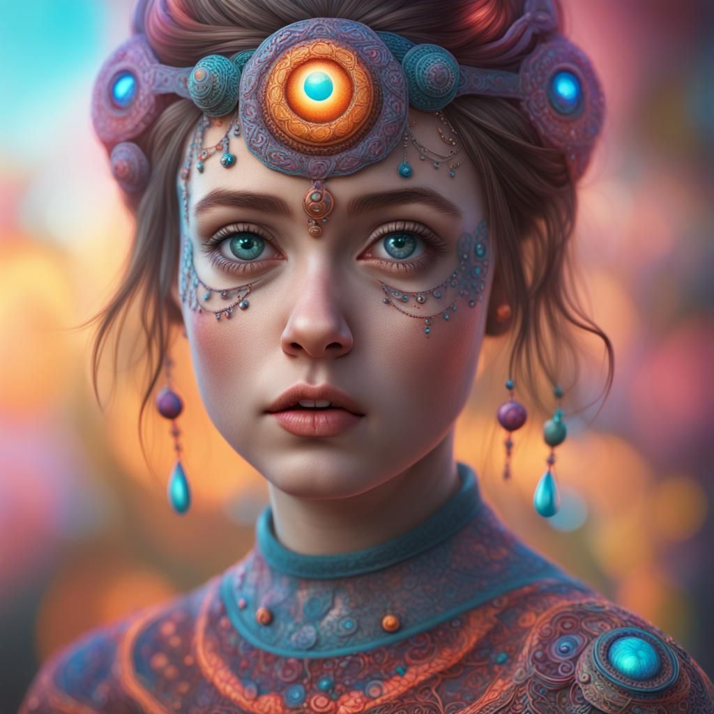 Hyperrealistic Portrait of a Three-Eyed Girl