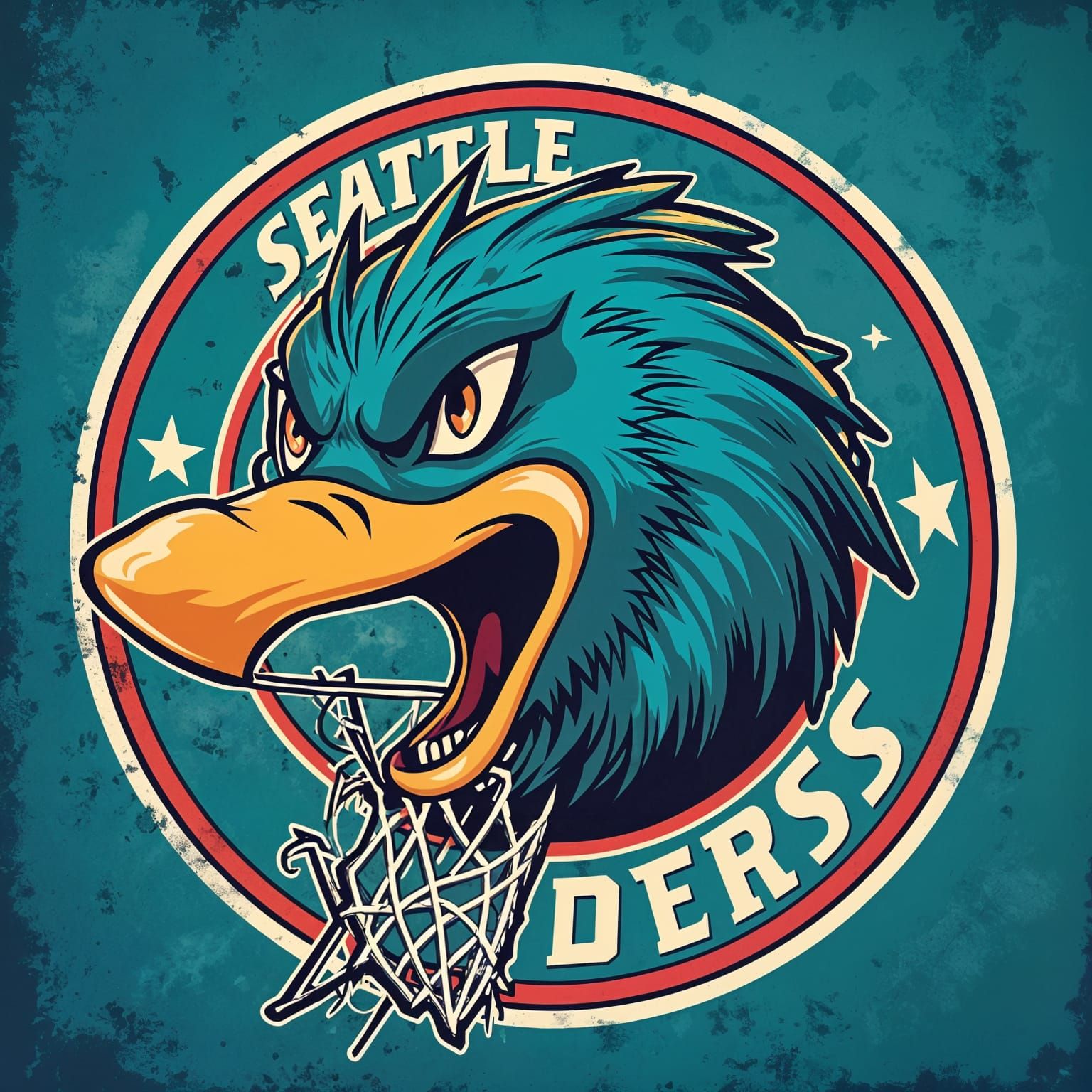 Seattle Pioneers Basketball Team Logo in 90s Style