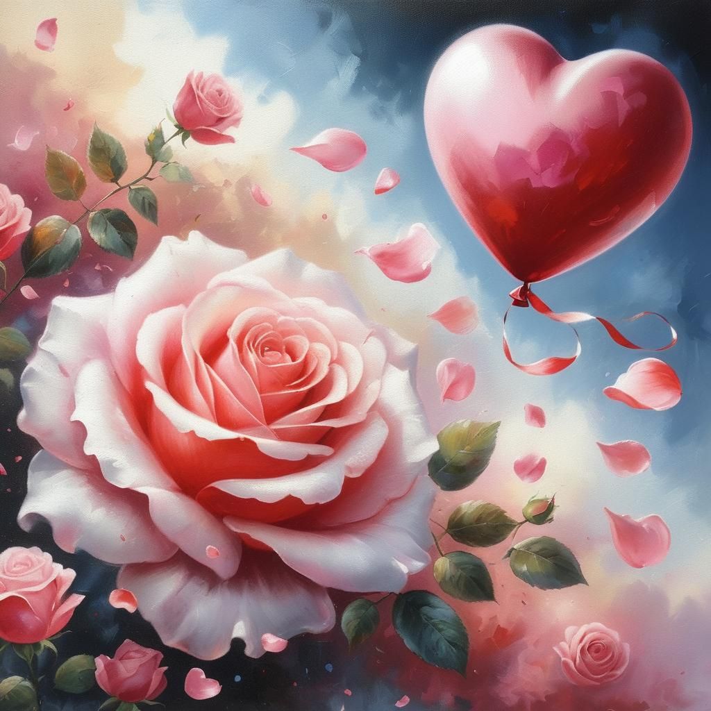 Rose Petals and Heart Balloon in the Wind