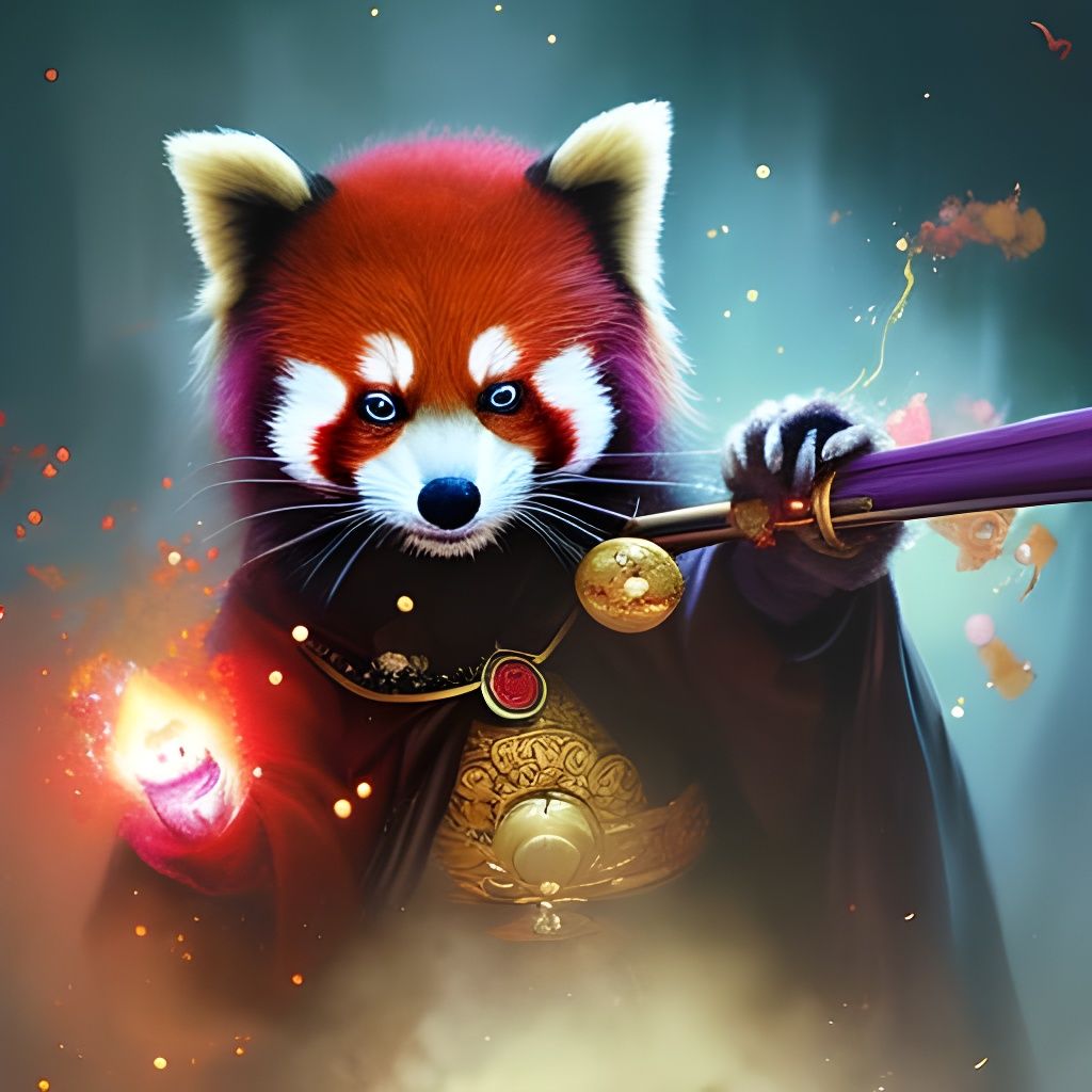Red Panda Magician Casting a Colorful Spell
