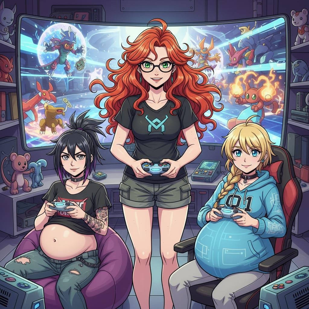 Video Game Night with Two Wives in Digimon Style