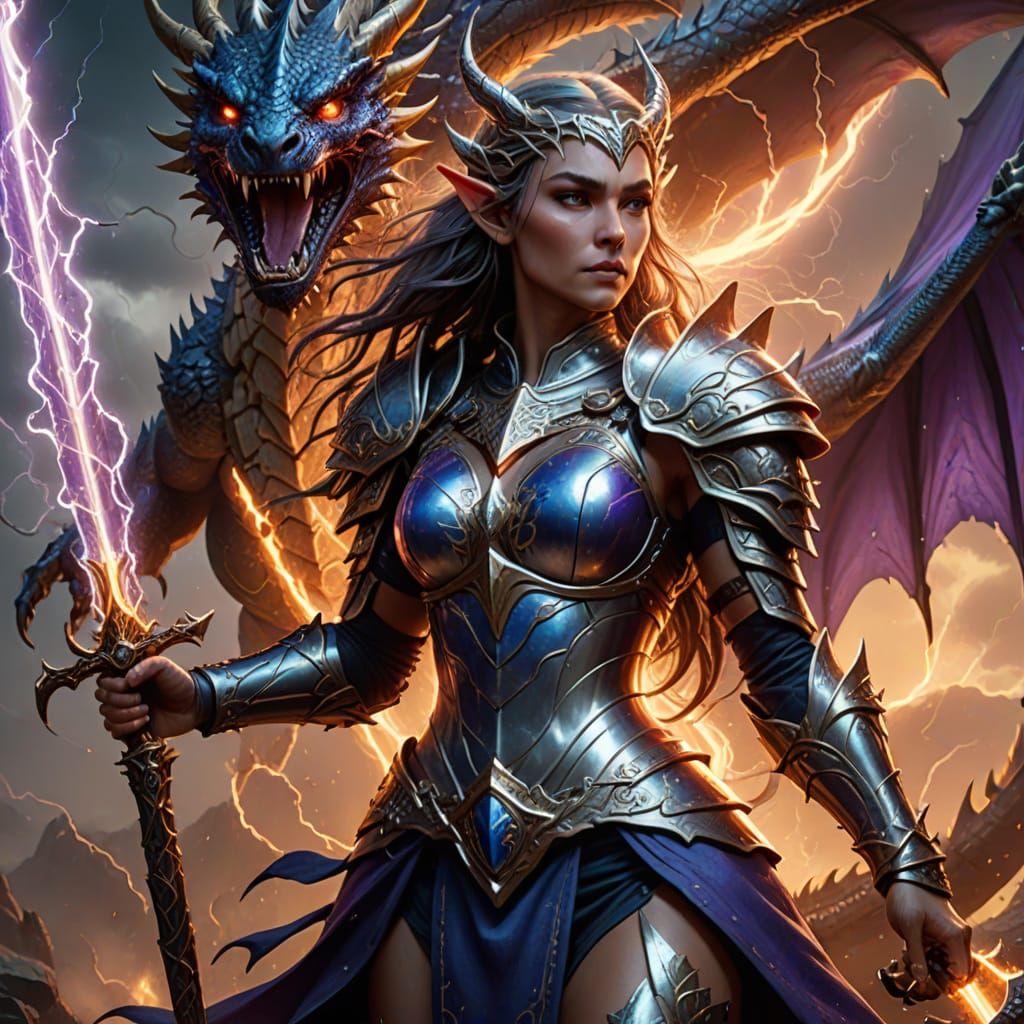 Ethereal Dragon Rider in Vibrant Fantasy Landscape